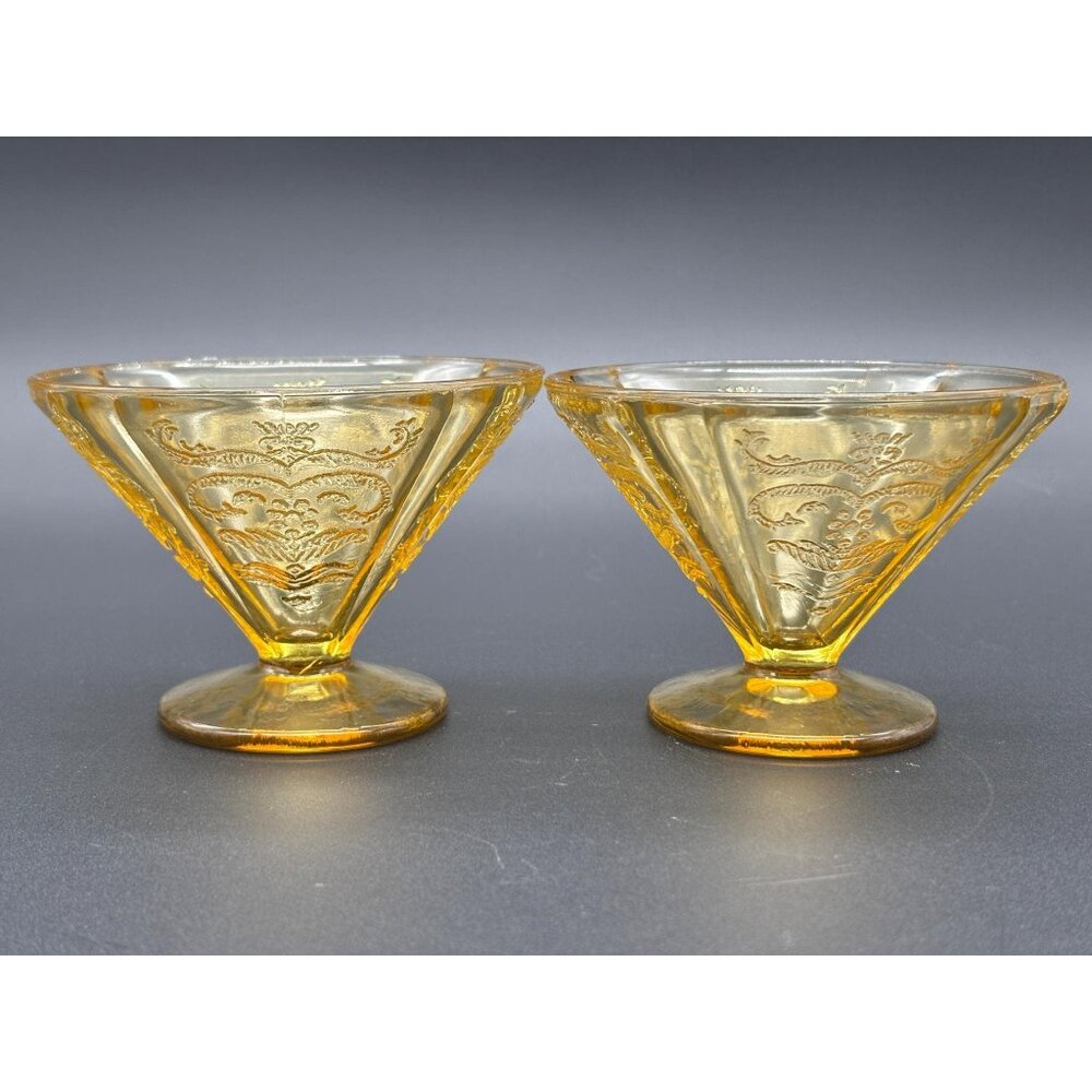 Vintage Federal Glass Madrid Pattern Sherbet Amber Depression Glass (Set of 2)